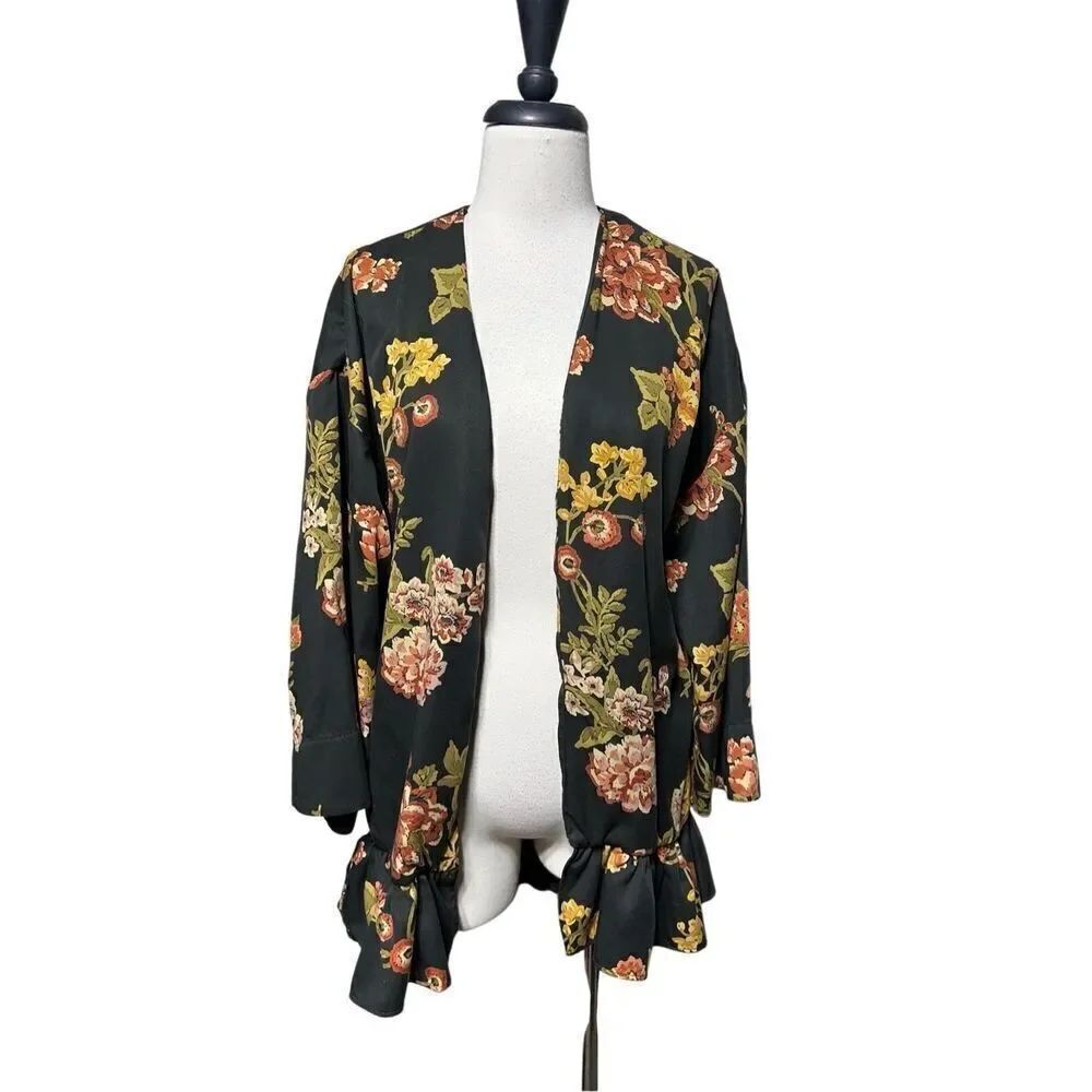 ZARA Basic Long Sleeve Kimono Sleeve Floral Shrug Tunic Size XS / S